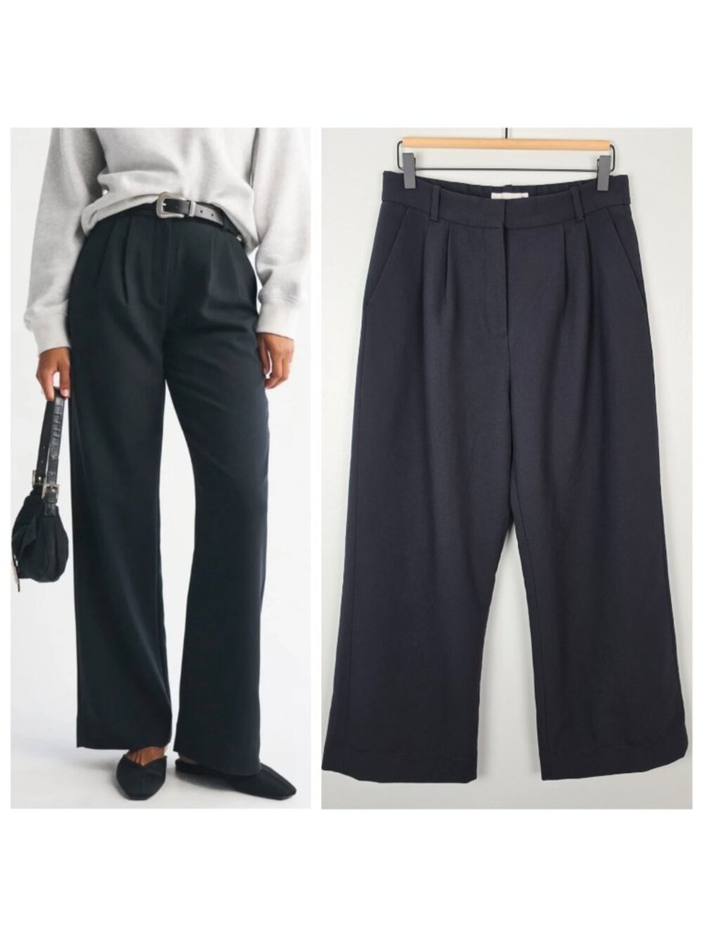 Abercrombie & Fitch Sloane Tailored Wide Leg Pants Pleated Black Size 29